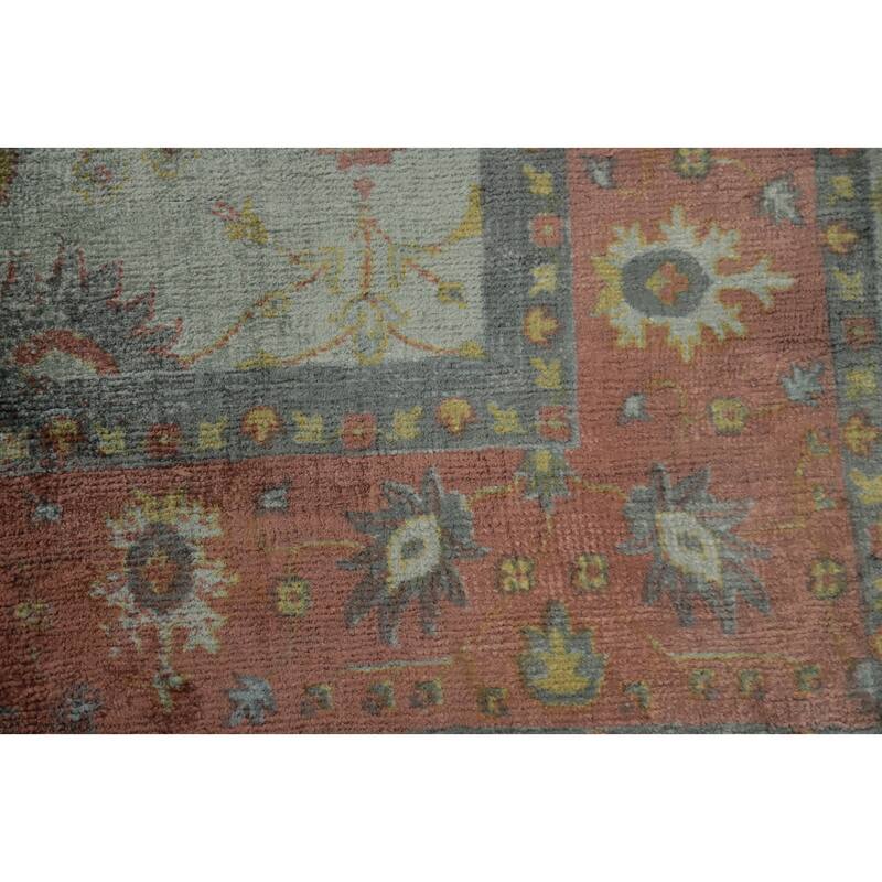Hand Knotted Oriental Viscose Silk Carpet Transitional Floral Greys & Charcoal Oushak Area Rug - 8' 0'' X 4' 11''