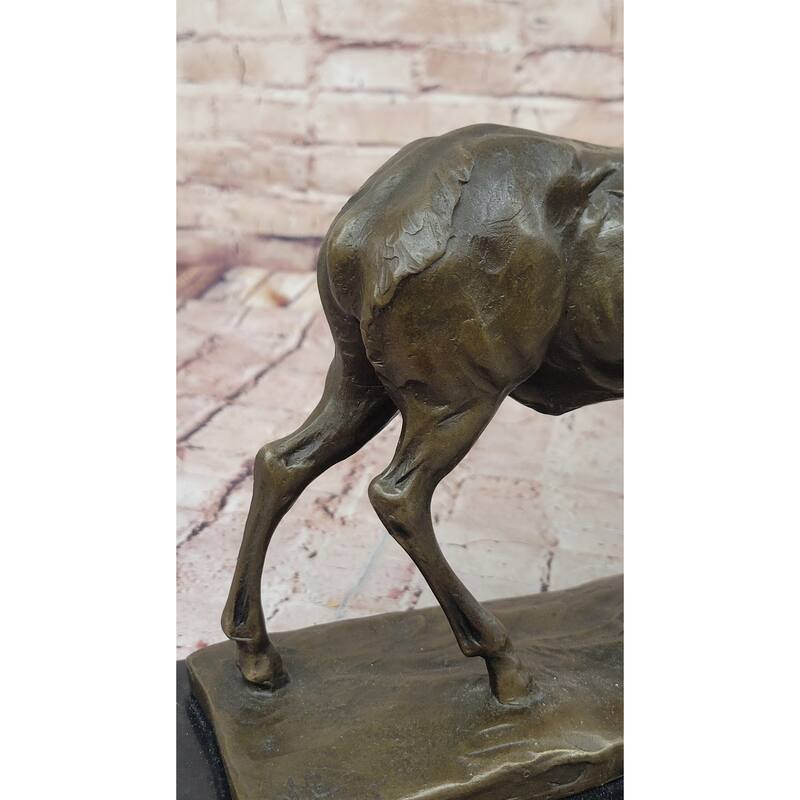 Reindeer Elk Caribou Bronze Metal Statue Sculpture Wildlife Decor On Marble Base