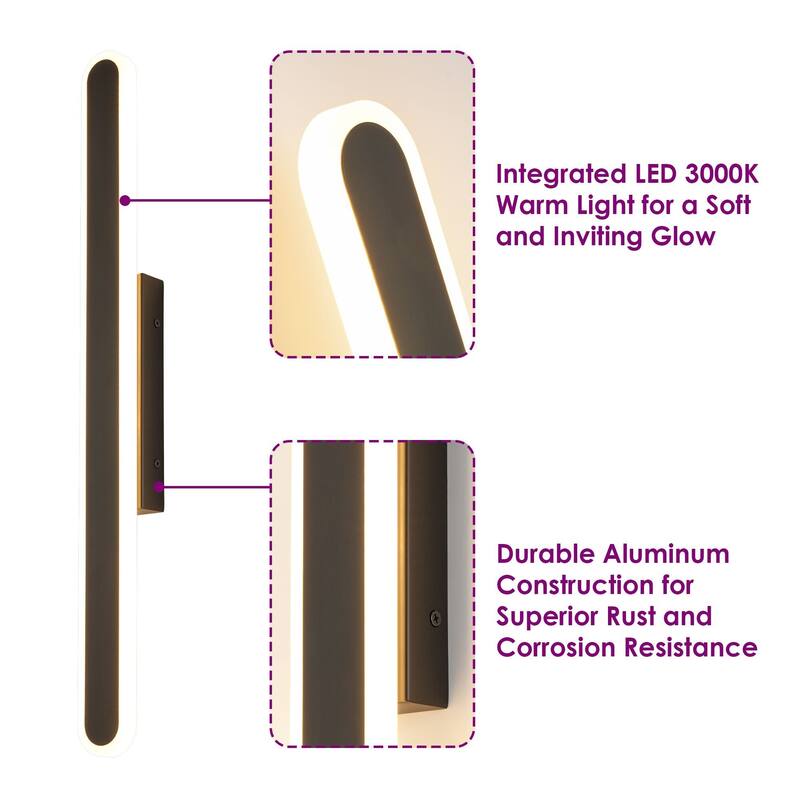 1-Light 23.8 in. Modern Black Linear Long Strip Dimmable Integrated LED Bathroom Vanity Light