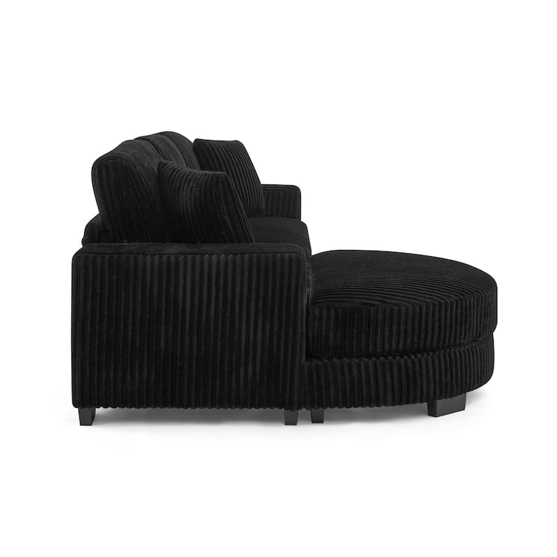 Corduroy Upholstered L-shaped Sectional Sofa, Chaise Lounge Couch with Arc-shaped Ottoman and Removable Cushions for Living Room