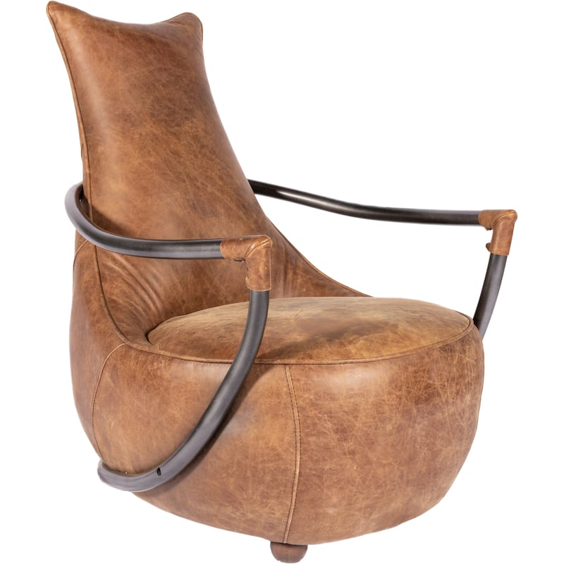 Aurelle Home Pilot Rustic Brown Top-grain Leather Accent Chair