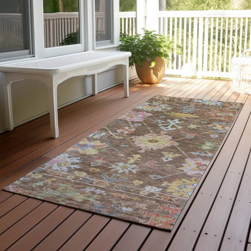 Machine Washable Indoor/ Outdoor Boho Traditional Chantille Rug - 2'3" x 7'6" - Brown