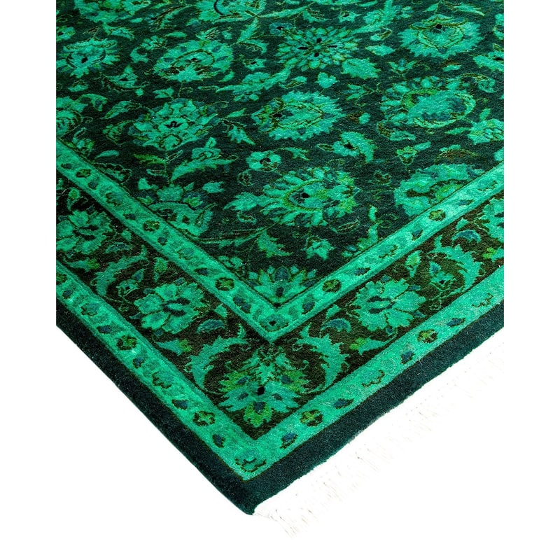 Overton Hand Knotted Wool Vintage Inspired Modern Contemporary Overdyed Green Area Rug - 3' 2" x 5' 2"