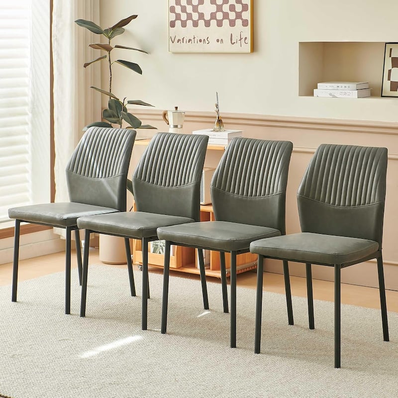 Howtai Upholstered Dining Chair Faux Leather,Metal Legs - 4 Chairs - Grey