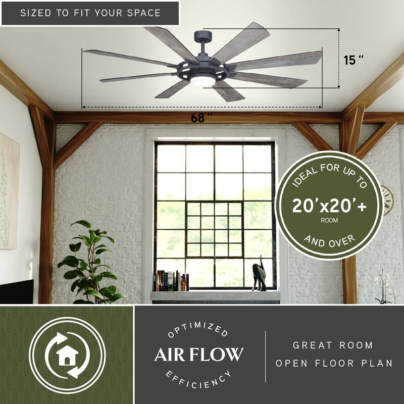 Burlington 68-in Farmhouse Windmill Indoor Outdoor Ceiling Fan with LED Light Kit and Remote