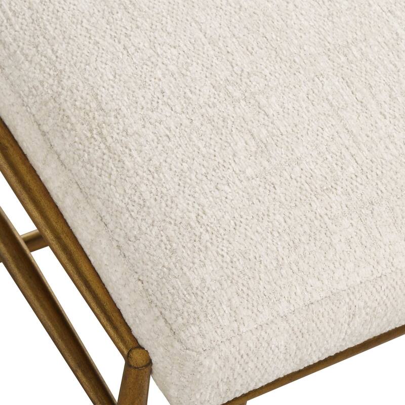 Uttermost Karleen Plush White Small Brass Bench - 25.75" W x 21" H x 15" D