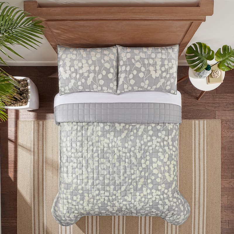 Serta Simply Comfort Ellen Botanical Quilt Set - Twin - Twin XL - Grey/Yellow