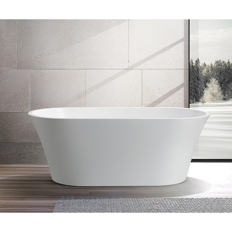 Vanity Art 62" Acrylic Freestanding Bathtub Stand Alone Soaking Tub with Pop-up Drain