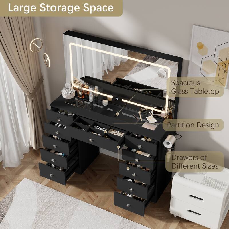 Makeup Desk with Large Mirror & 11-drawer