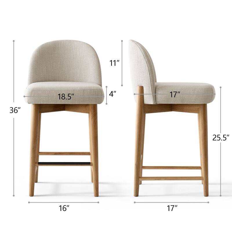 Upholstered Counter Stool With Oak Wood Legs (Set of 6)