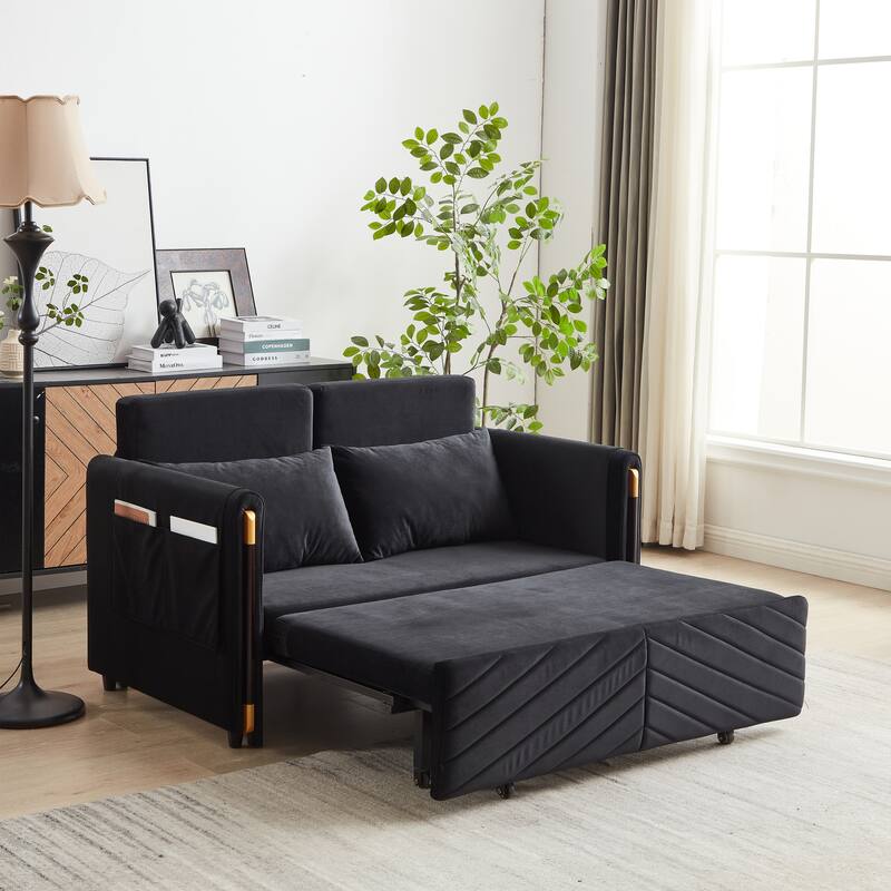54Inch Convertible Sleeper Sofa with Pull Out Bed and 2 Arm Pockets