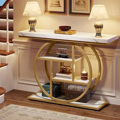 41.3" Industrial Console Table White & Gold Finish