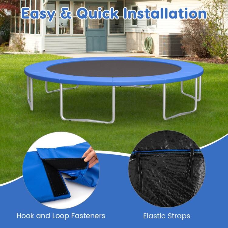 Blue PVC Foam Trampoline Safety Pad with Elastic Straps and Hook Closure