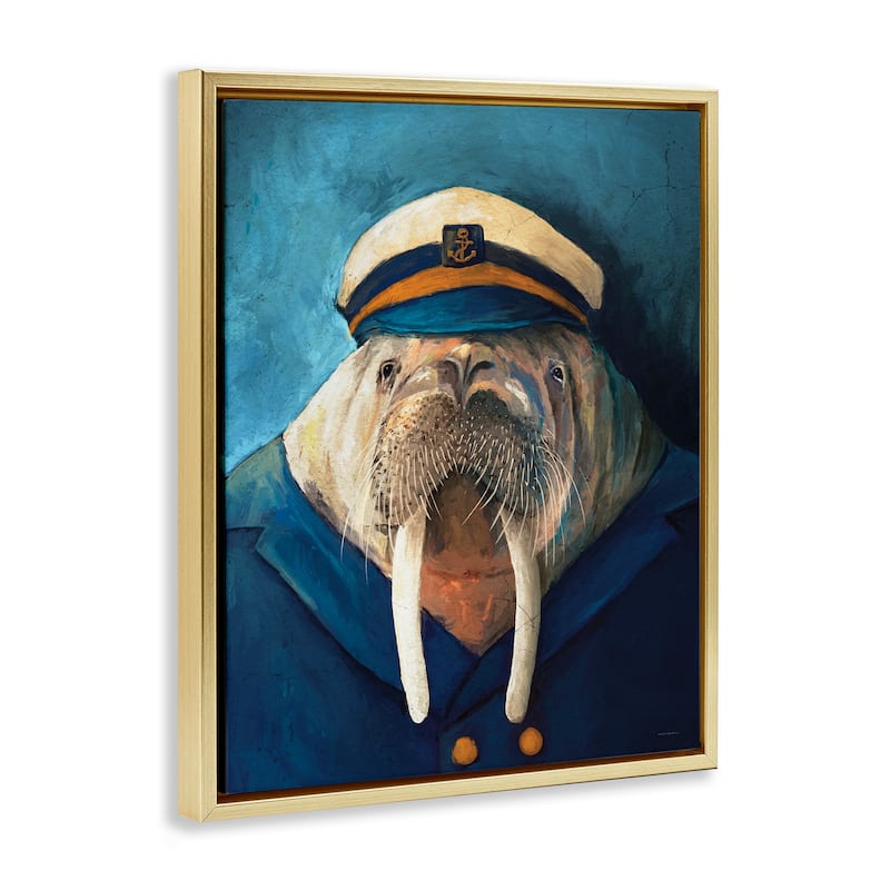 Stupell Sailor Captain Walrus Framed Floater Canvas Wall Art Design By Kamdon Kreations