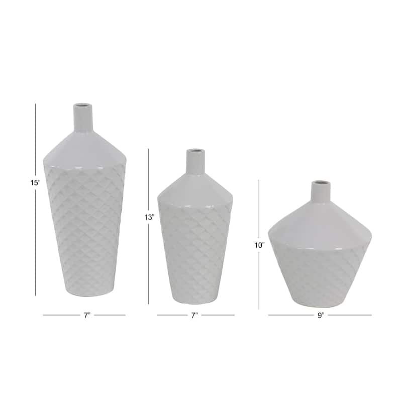 Porcelain Ceramic Vase - Set of 3 White - Roche River Decor - 7"W x 7"L x 15"H