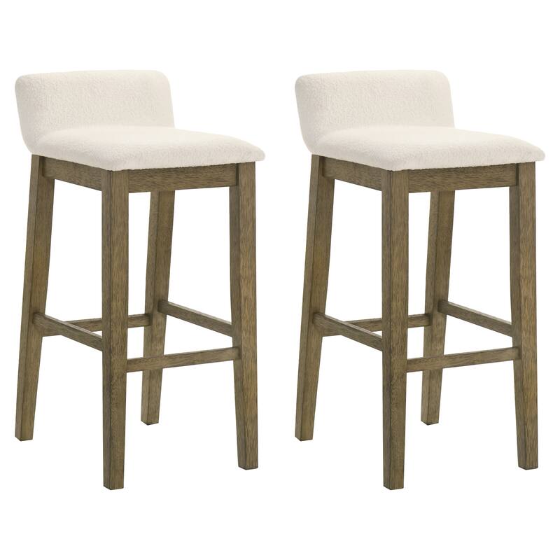 Annikah Low-Back Boucle Bar Stool, Counter Height Kitchen Barstool with Wood Legs - Set of 2 - Putty Brown - Bar Height