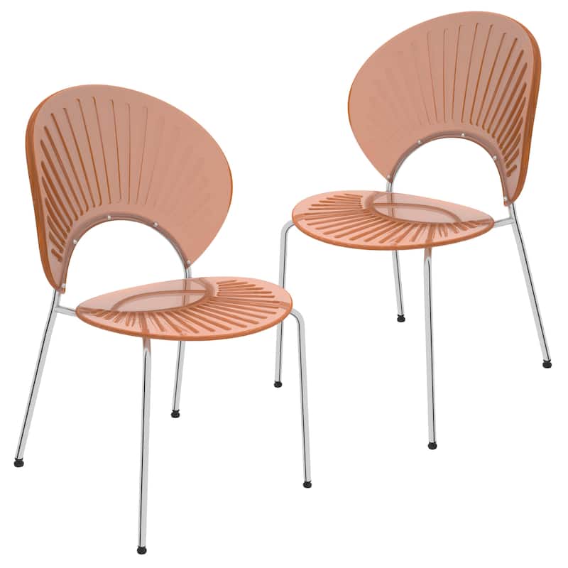 Opulent Plastic Dining Side Chair With Chrome Base Set of 2 - Amber