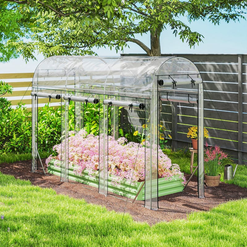 Outsunny Walk-in Tunnel Greenhouse, 10' x 3' x 6.5' Hoop House Greenhouse with 8 Roll-Up Doors, Plant Hot House