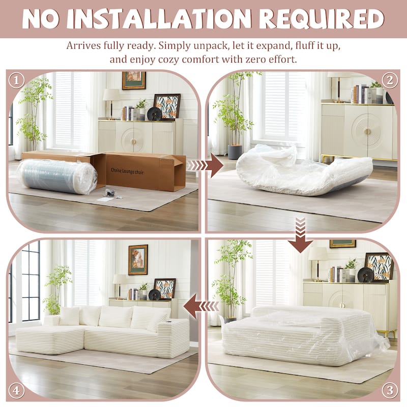 104" Upholstered No-Assembly Modular Sofa Chaise Sofa with Cupholders, Free Combination