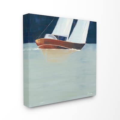 Stupell Calm Transparent Sea Sailboat Ocean Blue Brown Beach Painting Canvas Wall Art