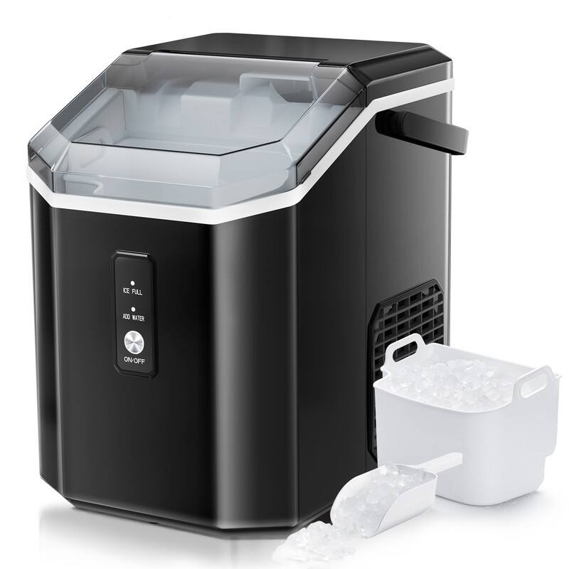Ice Makers Countertop, Portable Ice Maker Machine with Handle, Self-Cleaning Ice Maker, Ice Scoop and Basket - Black