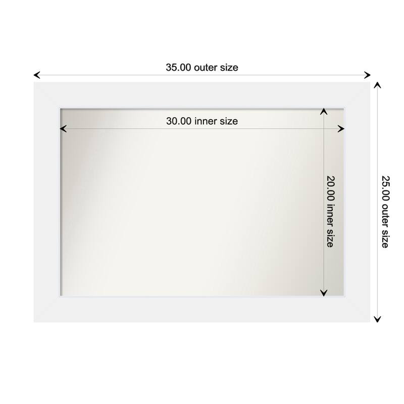 Corvino White Framed Non-Beveled Custom Wall Mirror, Bathroom Vanity Mirror - Outer Size: 35 x 25