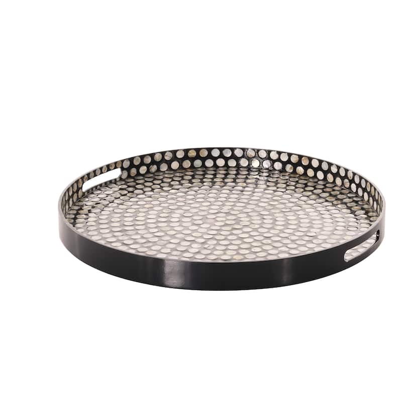 Mother of Pearl Shell Handmade Tray with Slot Handles - Black - Roche River Decor - 24"W x 24"L x 3"H