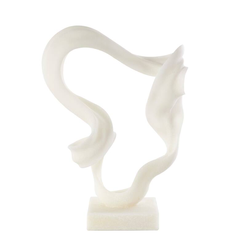 White Polystone Twisted Wave Abstract Decorative Sculpture with Elevated Base