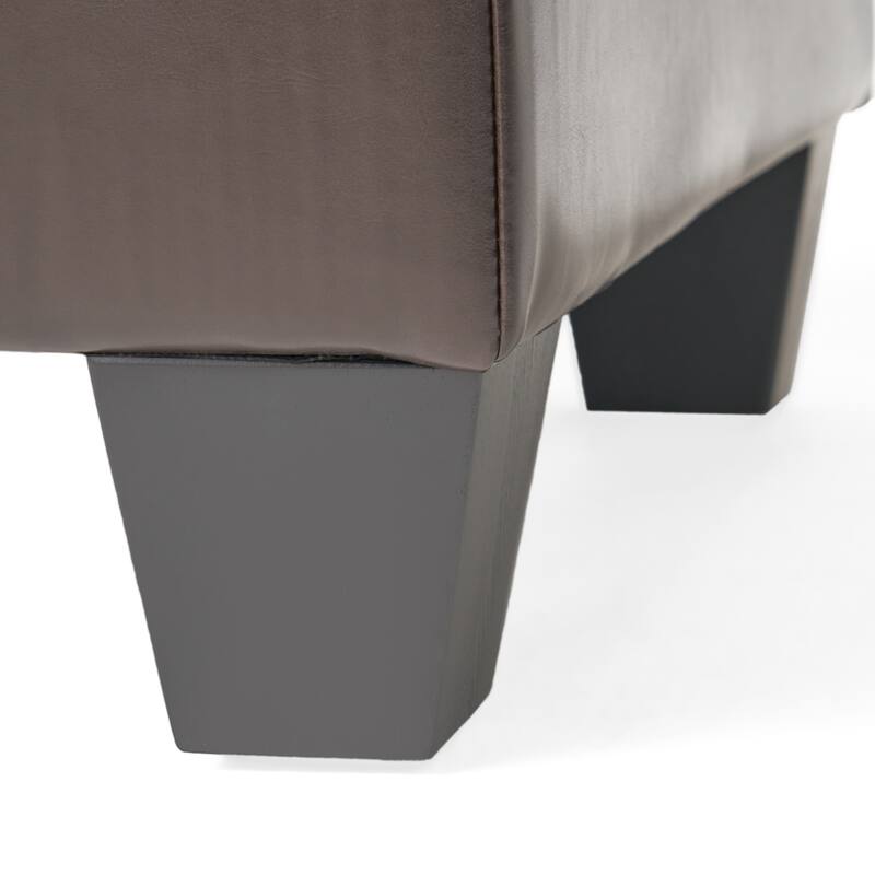 PU Leather Storage Ottoman with Double Opening Tray and Upholstered Top