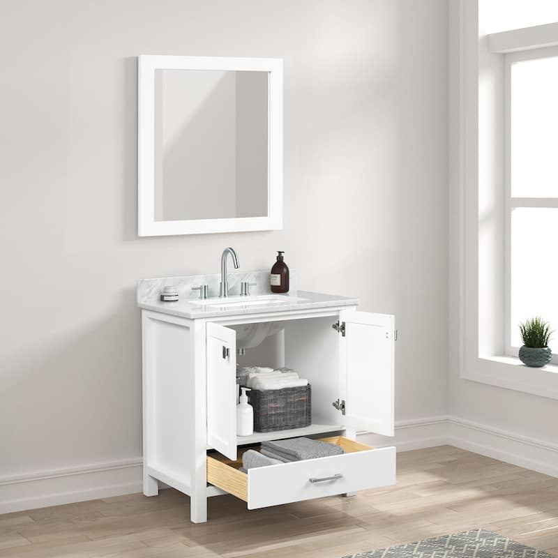 Blossom Geneva 30" Bathroom Vanity with Marble Top, Sink & Mirror