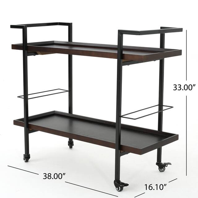 Gerard Modern Industrial 2-Tier Wood Bar Cart with Wheels by Christopher Knight Home - 38.00" W x 16.10" D x 33.00" H