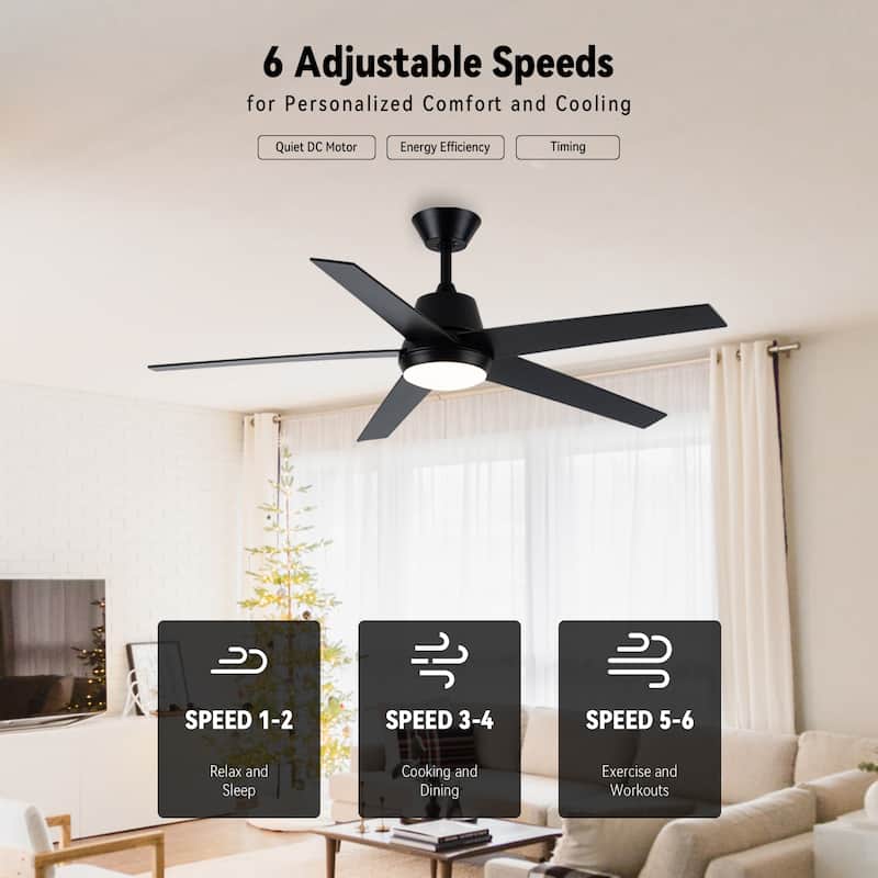 52-inch Modern Black Plywood Integrated LED Ceiling Fan with Light and Remote