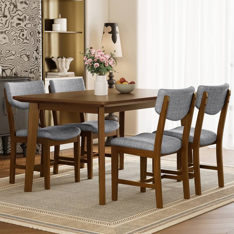 5 -Piece Dining Set with Solid Wood Table and 4 Upholstered Dining Chair