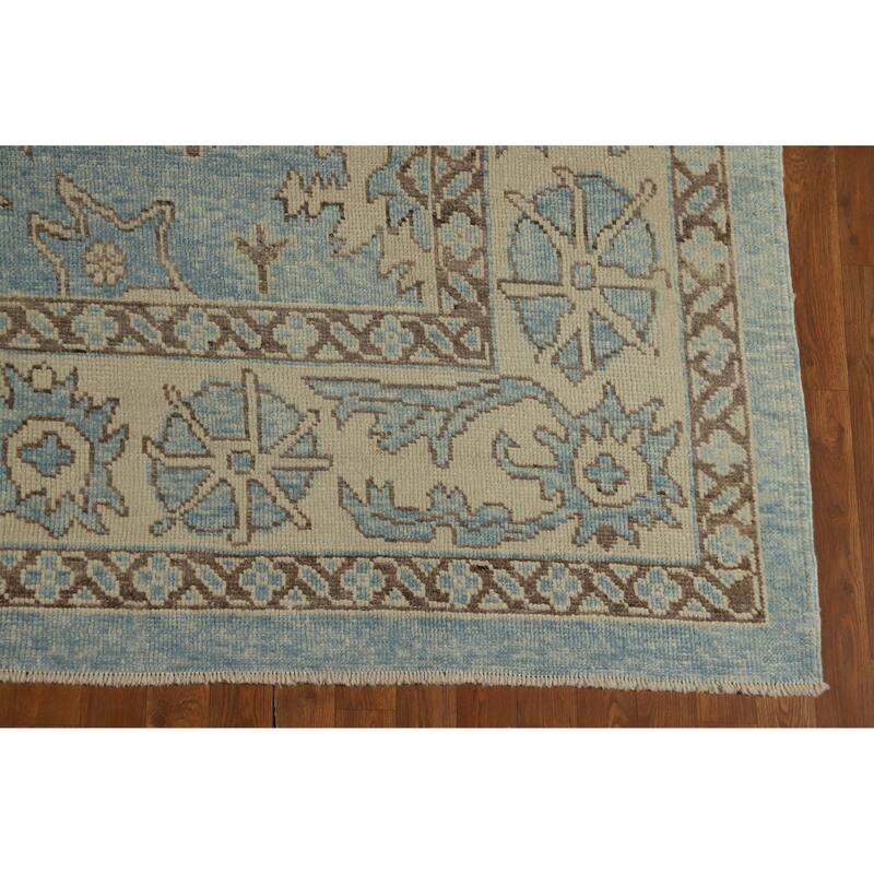 Hand Knotted Oriental 100% Wool Carpet Transitional All-Over Navy Blue & Blues Oushak Area Rug - 11' 2'' X 8' 2''
