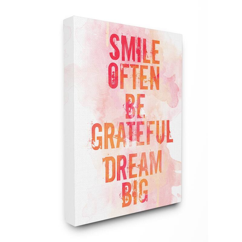 Stupell Smile Often Be Grateful Dream Big Coral and Orange Canvas Wall Art, 16 x 20, Proudly Made in USA - Multi-Color - 16 x 20