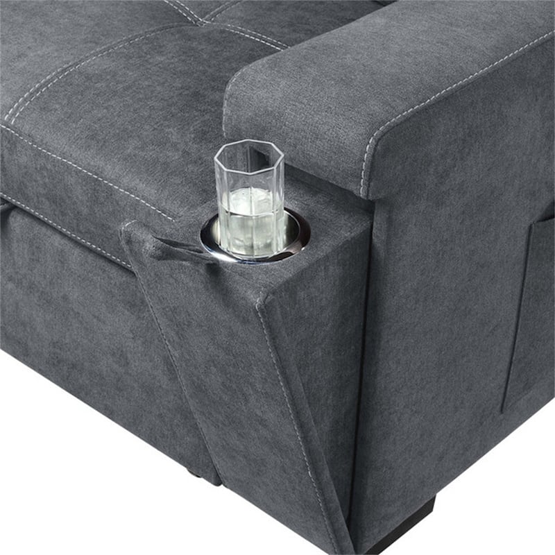 Woven Fabric Reversible Sectional Sofa with Storage Chaise, USB Ports