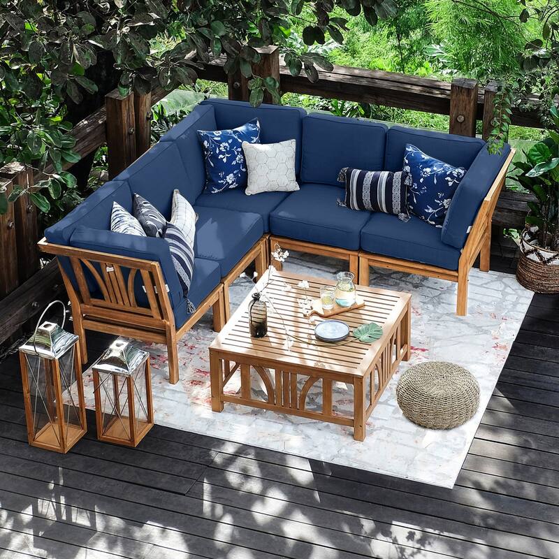 Cambridge Casual Lowell 6-piece Teak Patio Sectional Set with Cushion