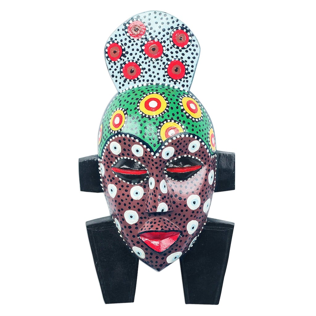 Handmade Colorful Gidigidi African wood mask (Ghana)