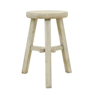 Caesar's Living 20"H Round White Wash Indoor Outdoor Vintage Style Stool/Side Table