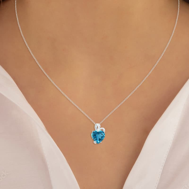 Marquee 14k Gold Blue Topaz Diamond Accent Heart Necklace