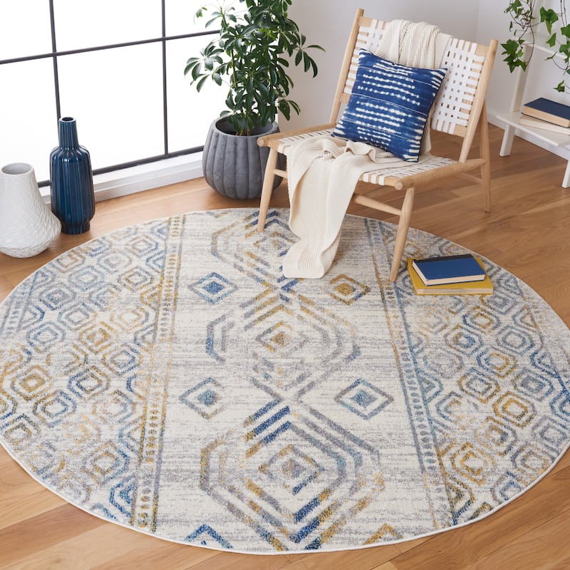 SAFAVIEH Tulum Lucia Moroccan Boho Rug - 6'7" Round - Ivory/Grey