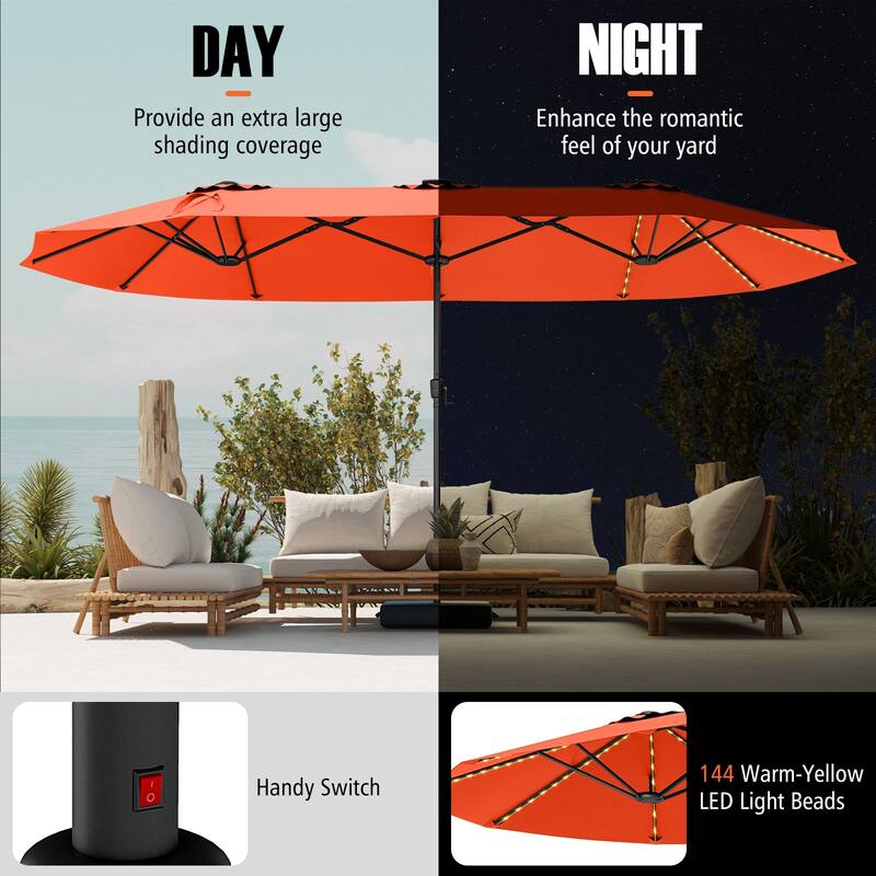Costway 15.5 FT Extra-Large Patio Umbrella with LED Solar Lights & 12 - See Details