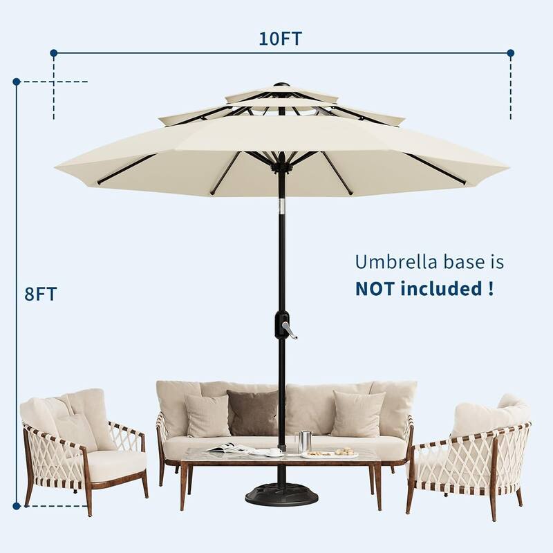 3-Tier 10Ft Patio Umbrella, Easy Crank and Push Button Tilt for Pool, Deck, Yard, Garden (No Base)