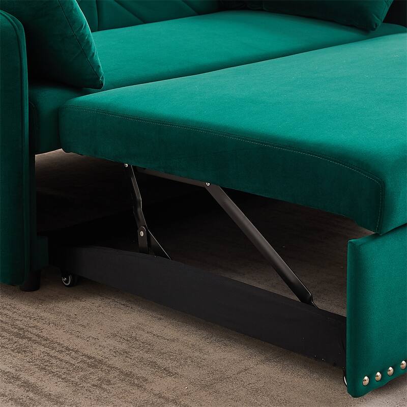 Pull-Out Velvet Sleeper Sofa Bed with USB Port and Side Pocket