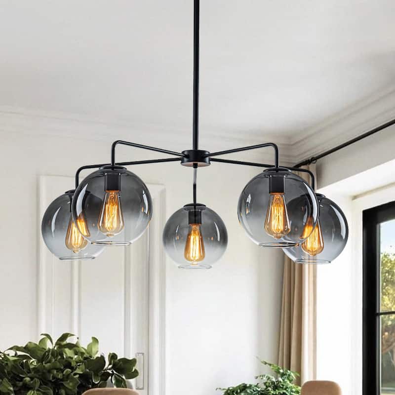 Modern 5-Light Linear Smoky Bubble Glass Chandelier - 33.5in