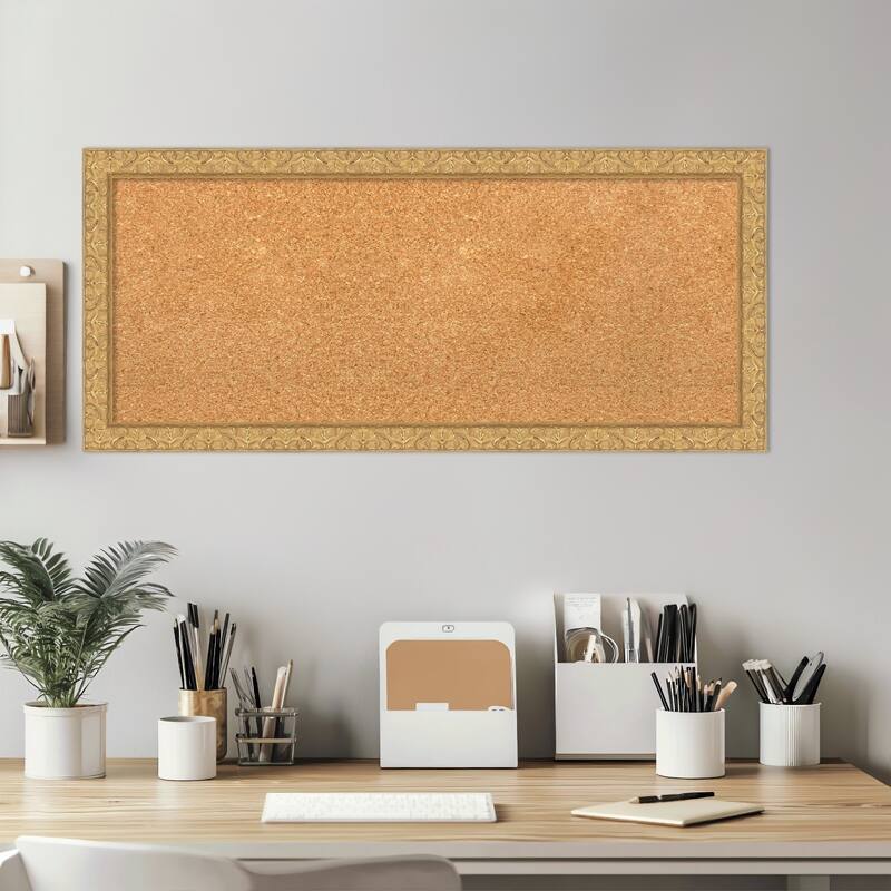 Lila Gold Wood Framed Cork Board - Bulletin Board, Organization Board, Pin Board