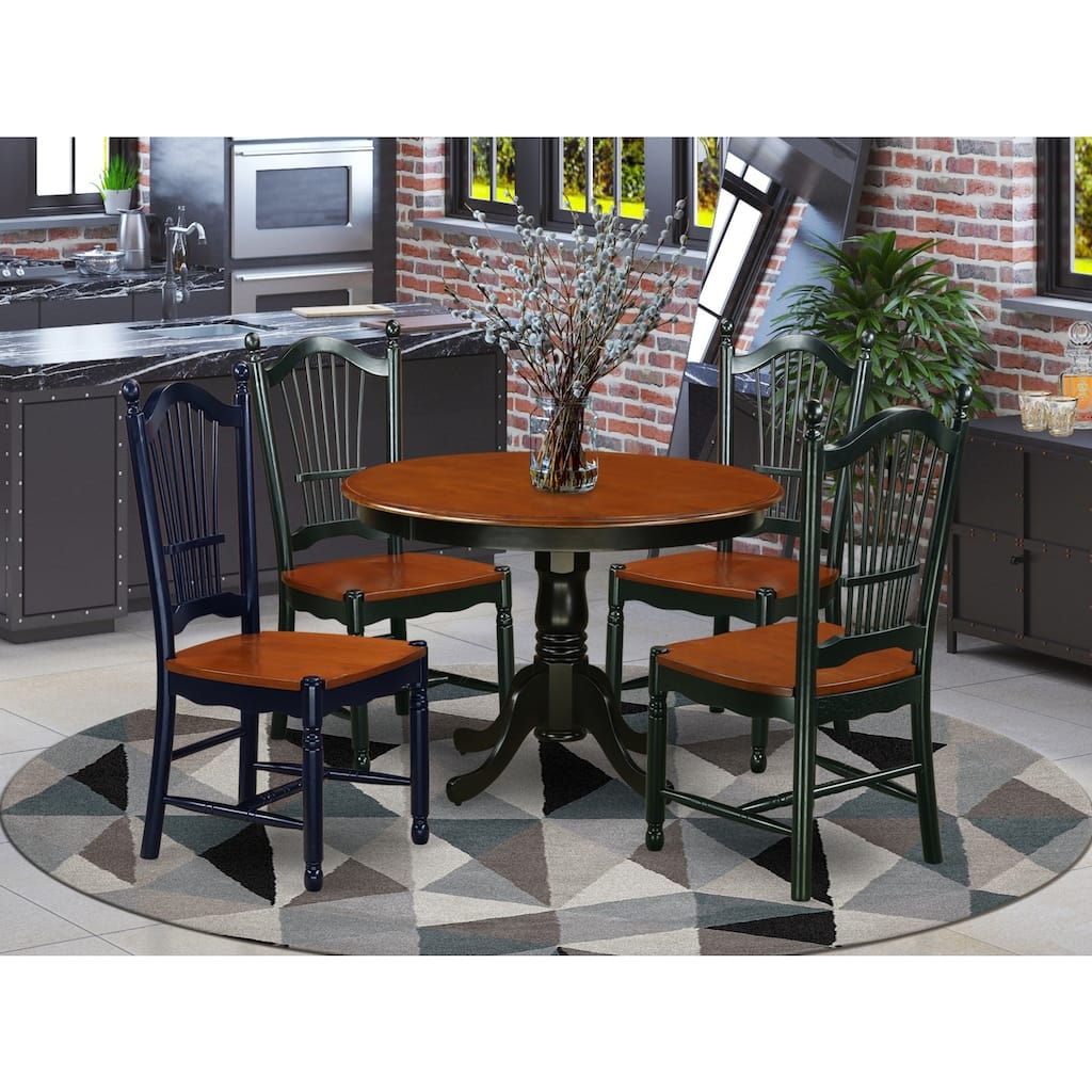 HomeStock 5-Piece Black and Cherry Finish Solid Wood Top Dining table with 4 Chairs with Lattice Back