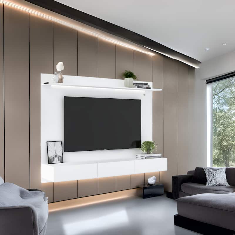 70 in. Modern Floating Entertainment Center Wall Mounted Entertainment Center Wall Unit TV Wall Panel TV Mount Wall Theater - White