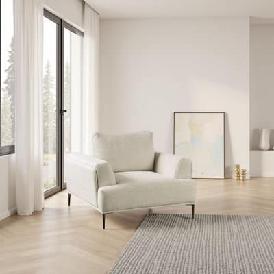 Batty Accent Chair, Beige Chenille, Attached Pillow Adjustable Back