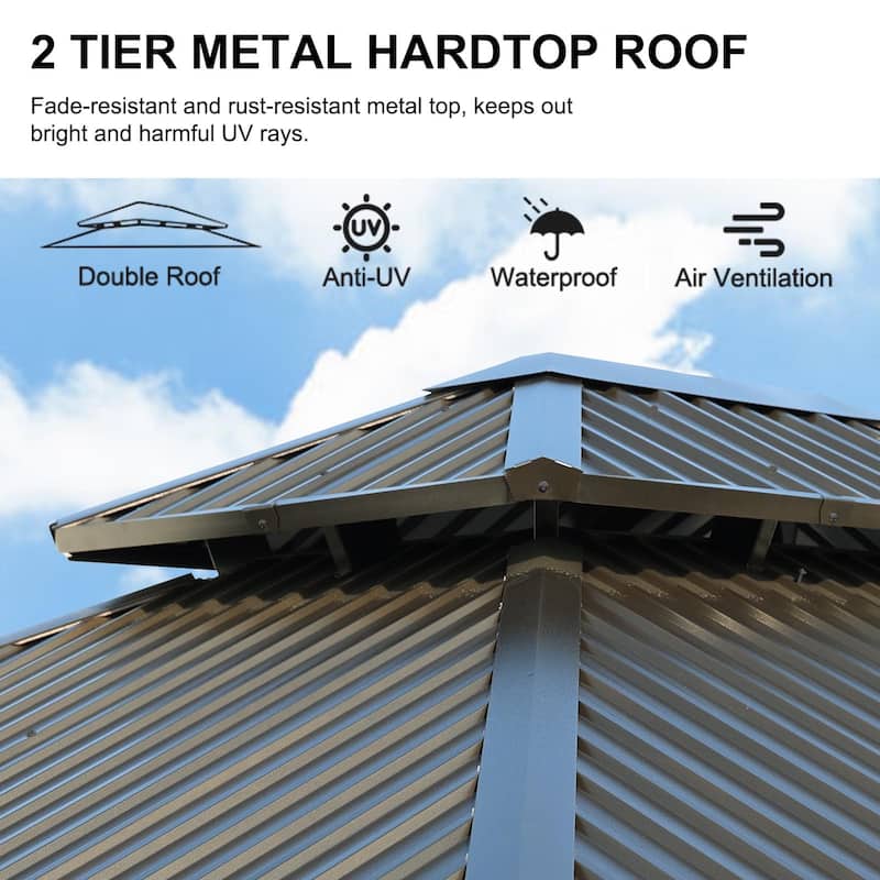 Aoodor 16 Ft. W X 12 Ft. D Aluminium Patio Gazebo - Black